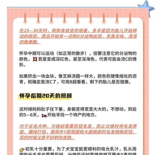 狗狗孕期的时间长短和相关事项（了解狗狗孕期的持续时间和注意事项，为健康繁殖提供指导）